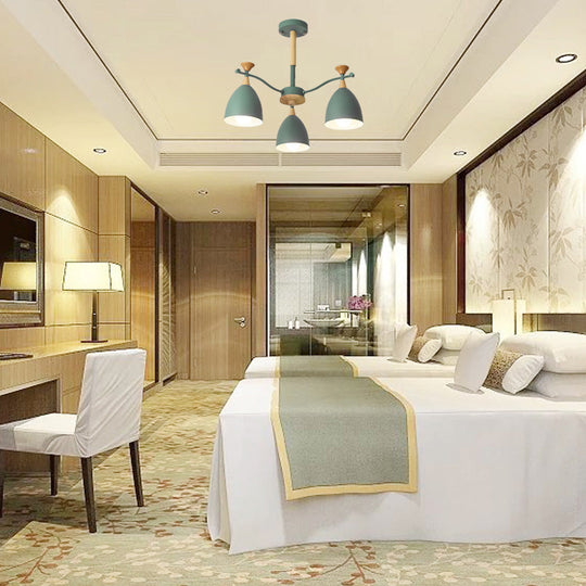 Modern Cone Chandelier Pendant Light - Metal Hanging Ceiling Light for Bedroom (3/6/8 Lights) - Grey/White/Green