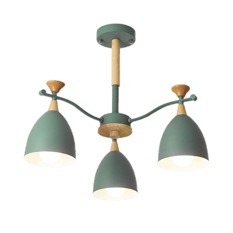 Modern Cone Chandelier Pendant Light - Metal Hanging Ceiling Light for Bedroom (3/6/8 Lights) - Grey/White/Green