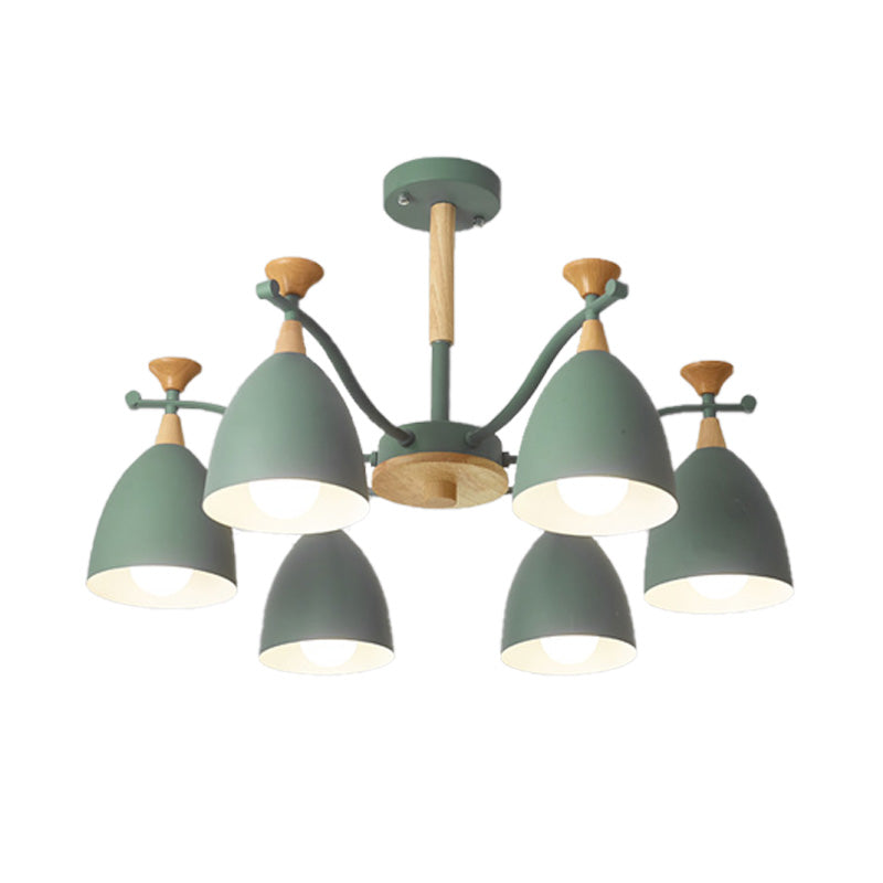 Modern Cone Chandelier Pendant Light - Metal Hanging Ceiling Light for Bedroom (3/6/8 Lights) - Grey/White/Green
