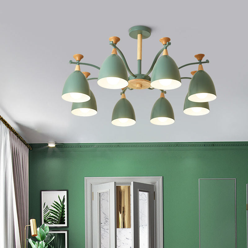 Modern Cone Chandelier Pendant Light - Metal Hanging Ceiling Light for Bedroom (3/6/8 Lights) - Grey/White/Green