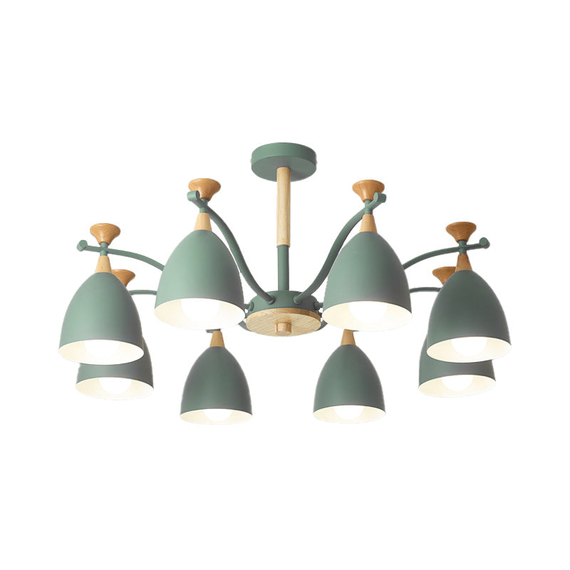 Modern Cone Chandelier Pendant Light - Metal Hanging Ceiling Light for Bedroom (3/6/8 Lights) - Grey/White/Green