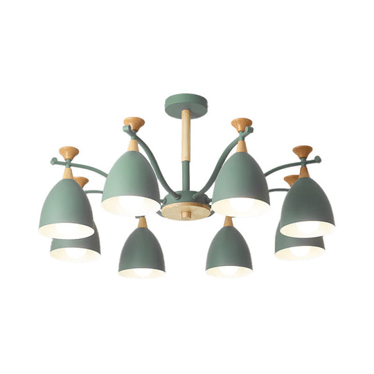 Modern Cone Chandelier Pendant Light - Metal Hanging Ceiling Light for Bedroom (3/6/8 Lights) - Grey/White/Green