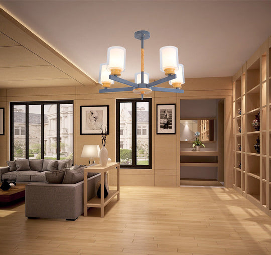 Nordic Opal Glass Cylinder Pendant Chandelier - 3/5/6 Lights Grey/White Hanging Lamp For Living Room