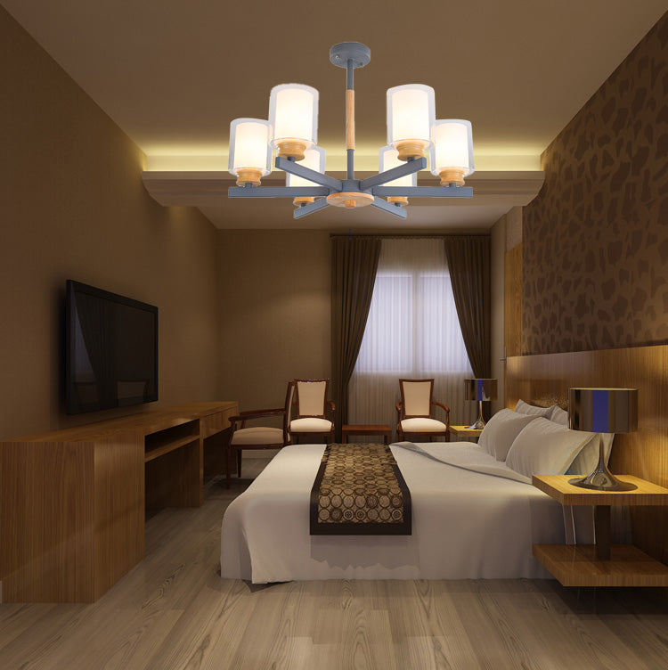 Nordic Opal Glass Cylinder Pendant Chandelier - 3/5/6 Lights Grey/White Hanging Lamp For Living Room