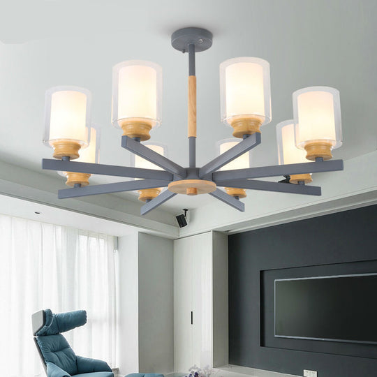 Nordic Opal Glass Cylinder Pendant Chandelier - 3/5/6 Lights Grey/White Hanging Lamp For Living Room