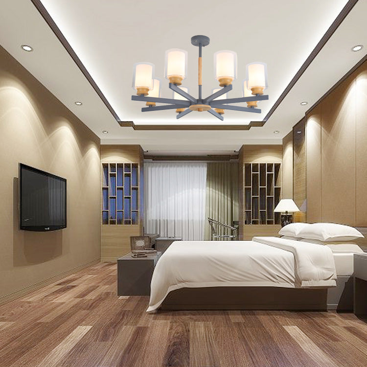 Nordic Opal Glass Cylinder Pendant Chandelier - 3/5/6 Lights Grey/White Hanging Lamp For Living Room