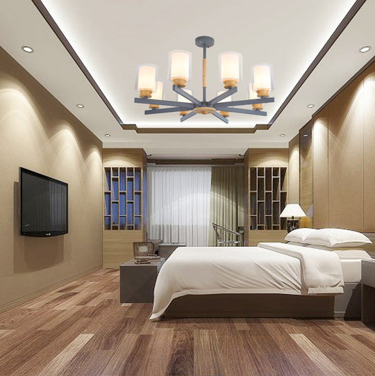 Nordic Opal Glass Cylinder Pendant Chandelier - 3/5/6 Lights Grey/White Hanging Lamp For Living Room