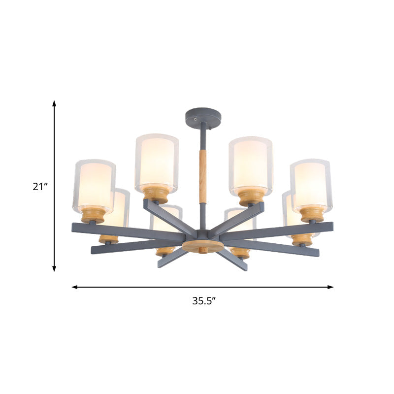 Nordic Opal Glass Cylinder Pendant Chandelier - 3/5/6 Lights Grey/White Hanging Lamp For Living Room