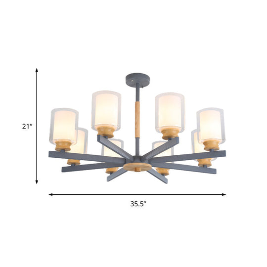 Nordic Opal Glass Cylinder Pendant Chandelier - 3/5/6 Lights Grey/White Hanging Lamp For Living Room