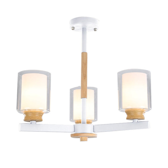 Nordic Opal Glass Cylinder Pendant Chandelier - 3/5/6 Lights Grey/White Hanging Lamp For Living Room