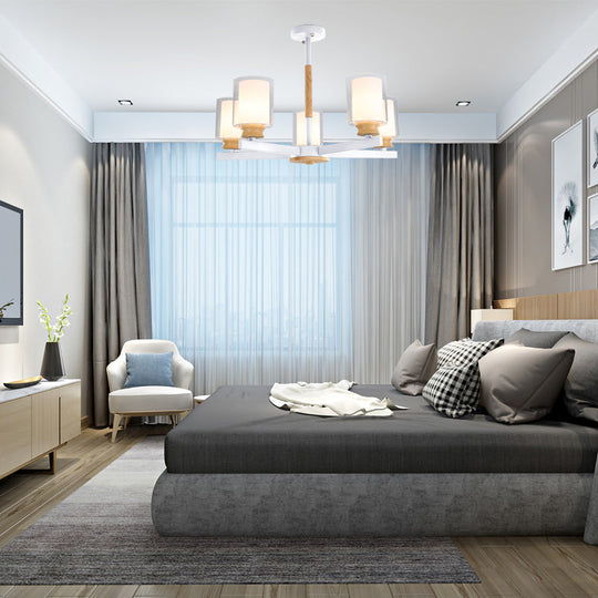 Nordic Opal Glass Cylinder Pendant Chandelier - 3/5/6 Lights Grey/White Hanging Lamp For Living Room