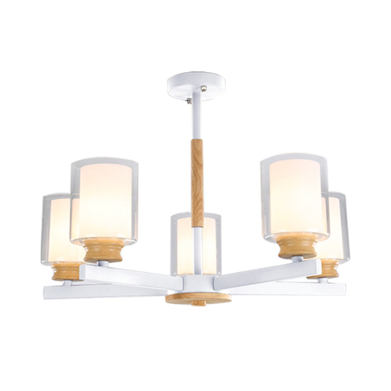 Nordic Opal Glass Cylinder Pendant Chandelier - 3/5/6 Lights Grey/White Hanging Lamp For Living Room