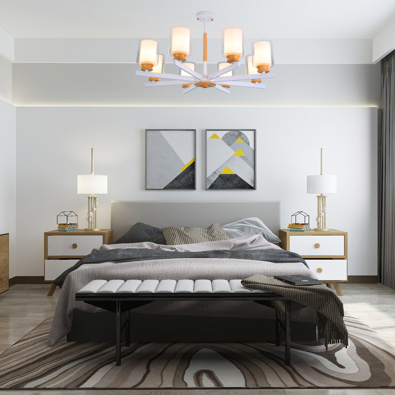 Nordic Opal Glass Cylinder Pendant Chandelier - 3/5/6 Lights Grey/White Hanging Lamp For Living Room