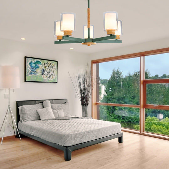 Macaron Cylinder Chandelier Pendant Light - 3/5/6 Lights Pink/Yellow/Green Living Room