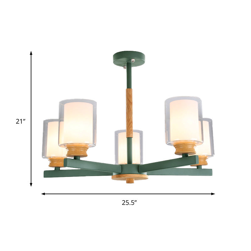 Macaron Cylinder Chandelier Pendant Light - 3/5/6 Lights Pink/Yellow/Green Living Room