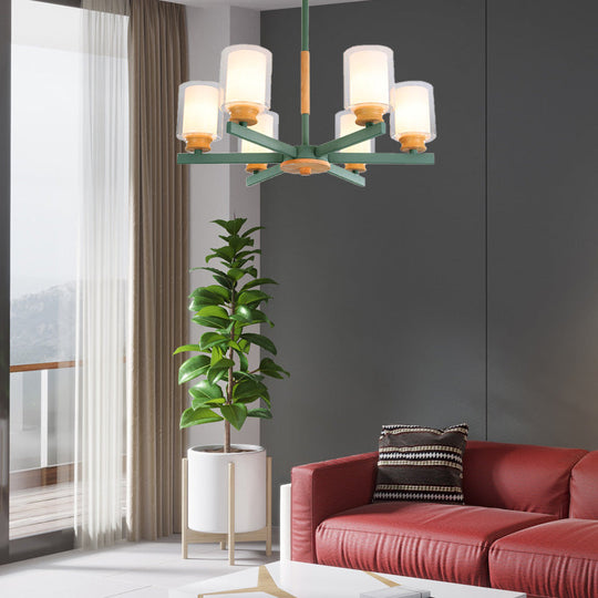 Macaron Cylinder Chandelier Pendant Light - 3/5/6 Lights Pink/Yellow/Green Living Room