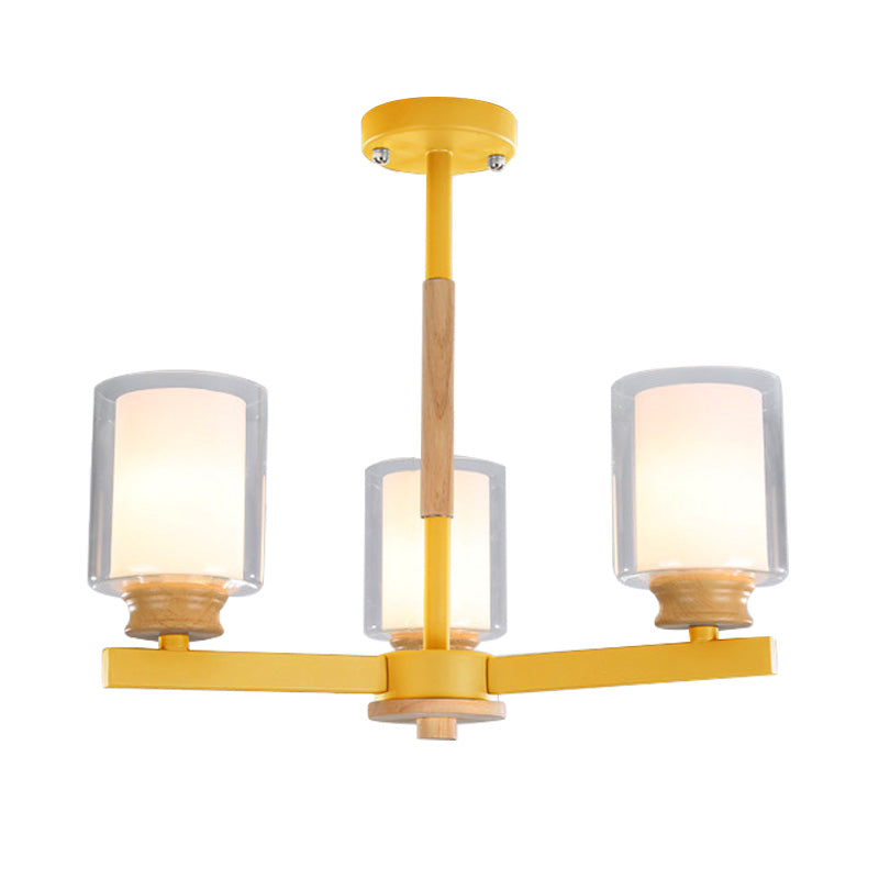 Macaron Cylinder Chandelier Pendant Light - 3/5/6 Lights Pink/Yellow/Green Living Room