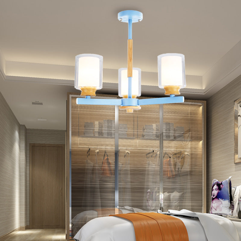 Macaron Cylinder Chandelier Pendant Light - 3/5/6 Lights Pink/Yellow/Green Living Room