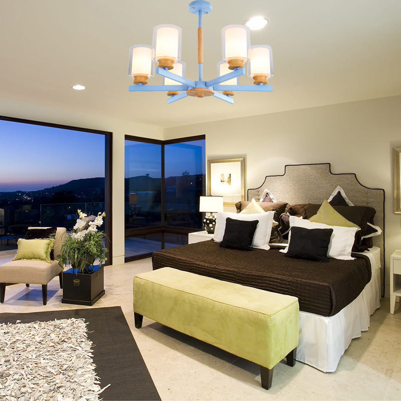 Macaron Cylinder Chandelier Pendant Light - 3/5/6 Lights Pink/Yellow/Green Living Room