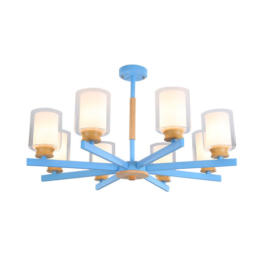 Macaron Cylinder Chandelier Pendant Light - 3/5/6 Lights Pink/Yellow/Green Living Room