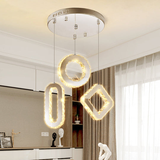 Suspension LED en cristal géométrique pour salles à manger modernes en acier inoxydable