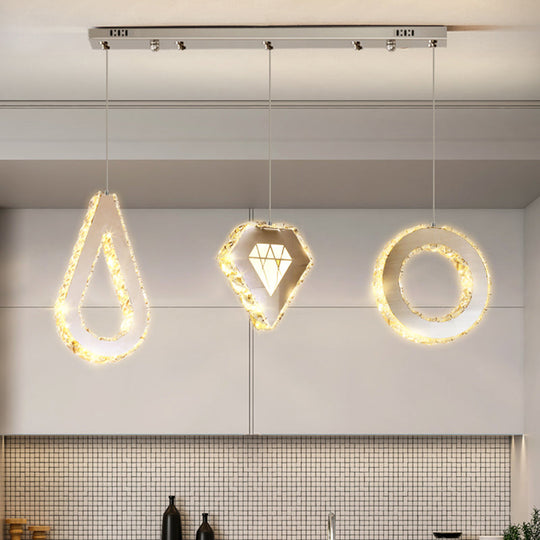 Suspension LED en cristal géométrique pour salles à manger modernes en acier inoxydable