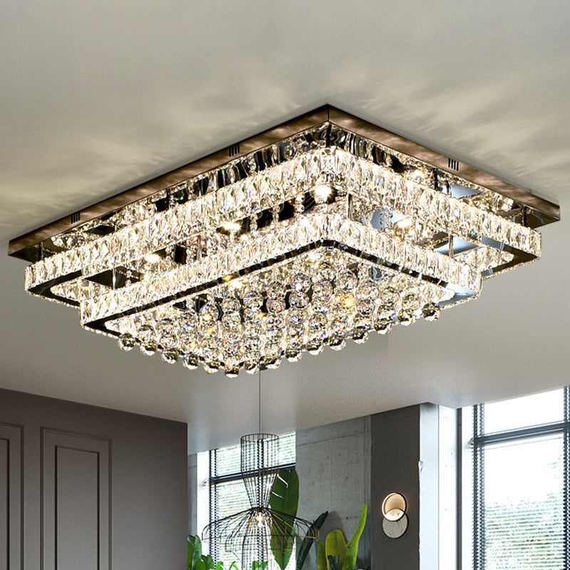 LED Crystal Stainless-Steel Rectangle Flush Mount Ceiling Light