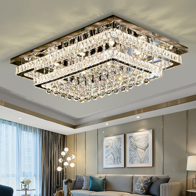 LED Crystal Stainless-Steel Rectangle Flush Mount Ceiling Light