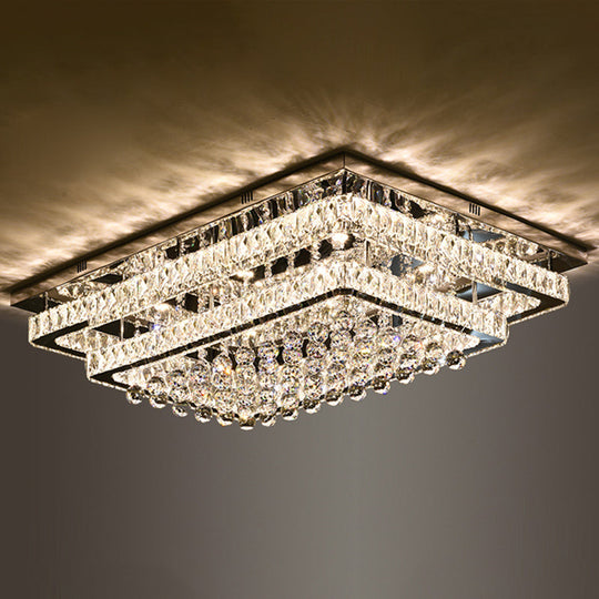 LED Crystal Stainless-Steel Rectangle Flush Mount Ceiling Light