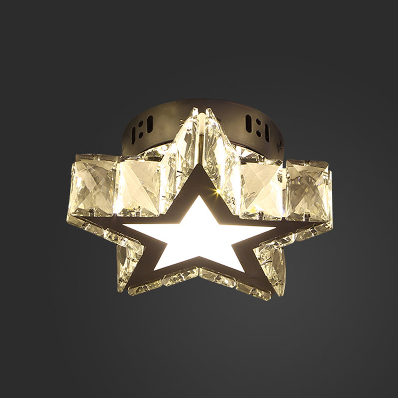 Stainless-Steel Led Crystal Flush Mount Ceiling Light: Modern Star Design For Corridors