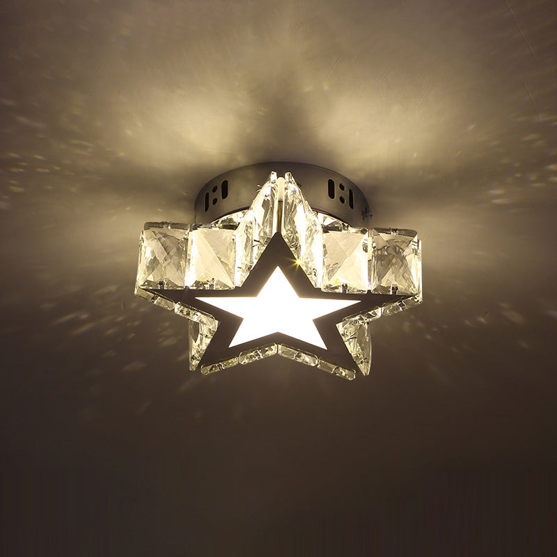 Stainless-Steel LED Crystal Flush Mount Ceiling Light: Modern Star Design for Corridors