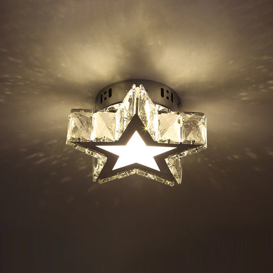 Stainless-Steel LED Crystal Flush Mount Ceiling Light: Modern Star Design for Corridors