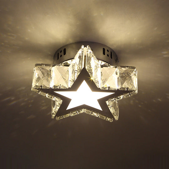 Stainless-Steel LED Crystal Flush Mount Ceiling Light: Modern Star Design for Corridors