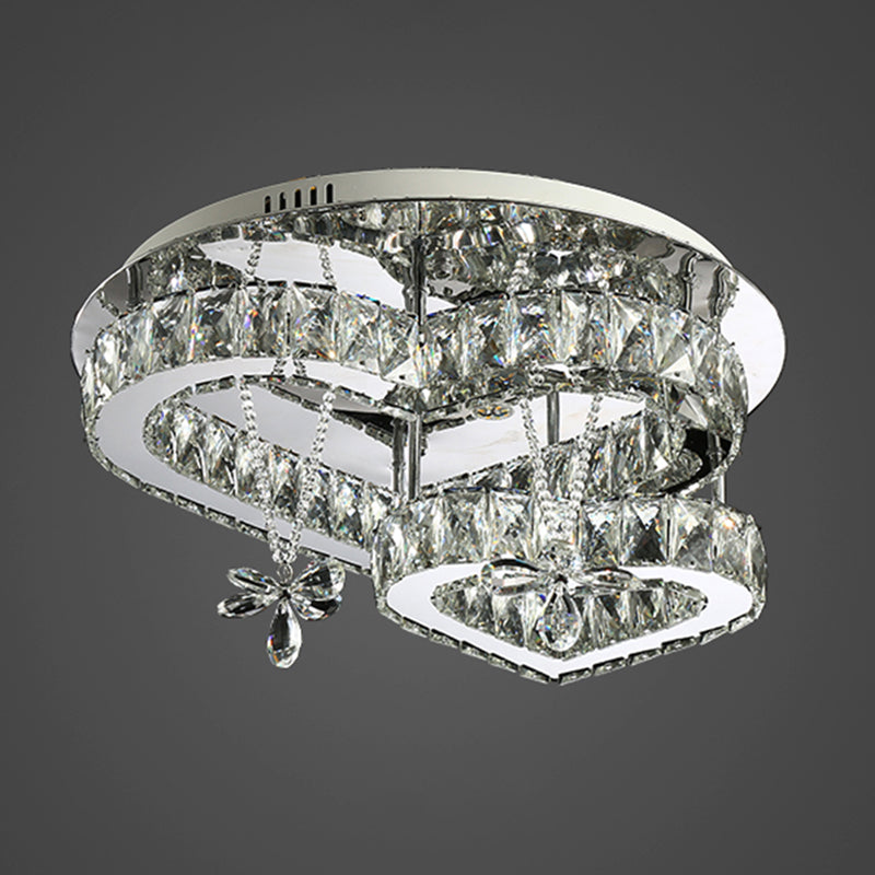 Modern K9 Crystal Heart Led Ceiling Light - Stainless-Steel Semi Flush Mount