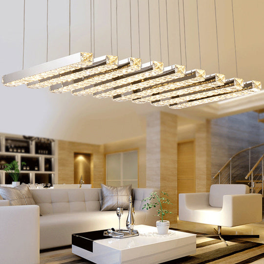 Minimalist Crystal Dining Room Chandelier Pendant Light - Stainless-Steel LED Hanging Fixture