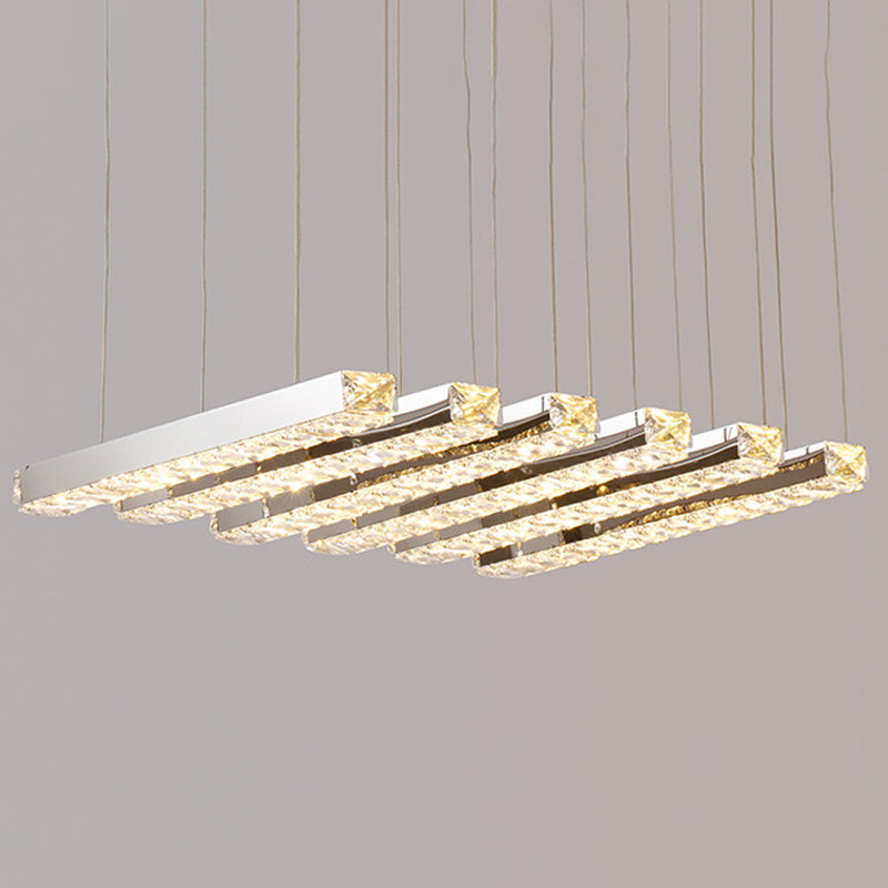 Minimalist Crystal Dining Room Chandelier Pendant Light - Stainless-Steel LED Hanging Fixture