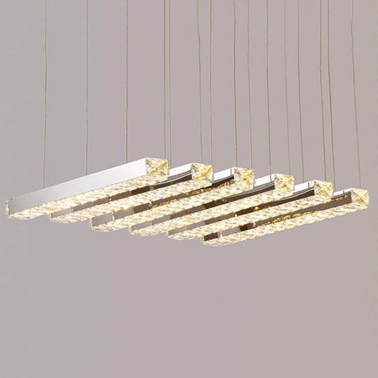 Minimalist Crystal Dining Room Chandelier Pendant Light - Stainless-Steel LED Hanging Fixture
