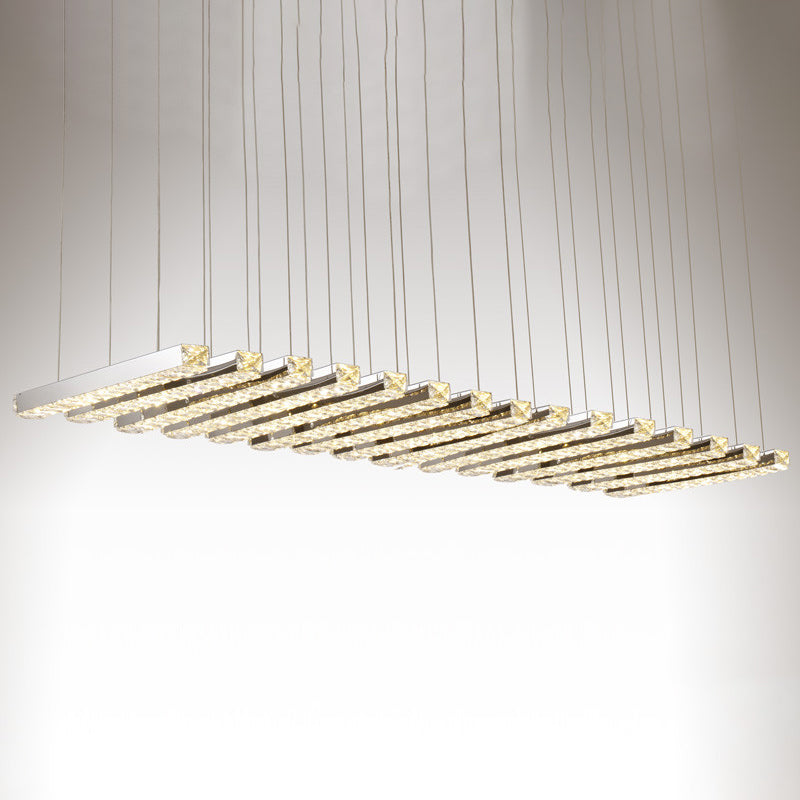 Minimalist Crystal Dining Room Chandelier Pendant Light - Stainless-Steel LED Hanging Fixture