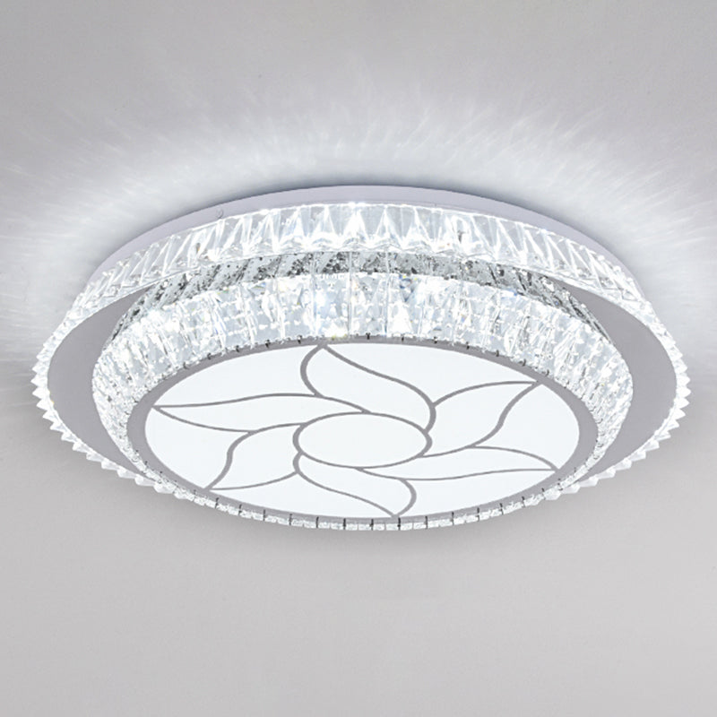 Plafonnier LED rond moderne à encastrer en cristal en acier inoxydable - Chambre