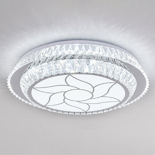Plafonnier LED rond moderne à encastrer en cristal en acier inoxydable - Chambre