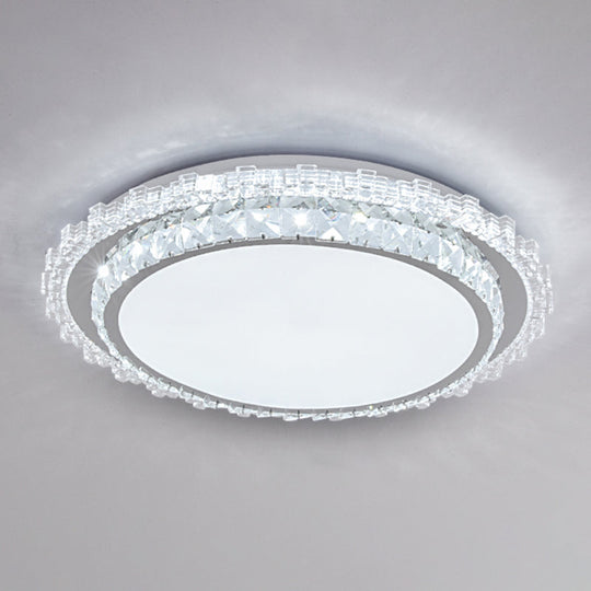 Plafonnier LED rond moderne à encastrer en cristal en acier inoxydable - Chambre