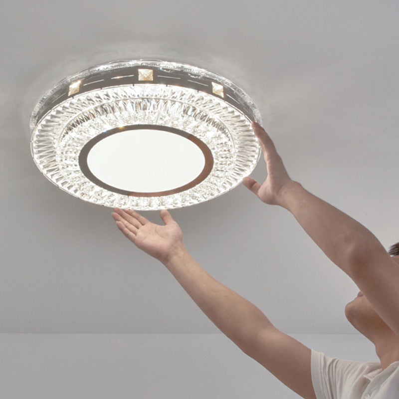 Plafonnier LED rond moderne à encastrer en cristal en acier inoxydable - Chambre