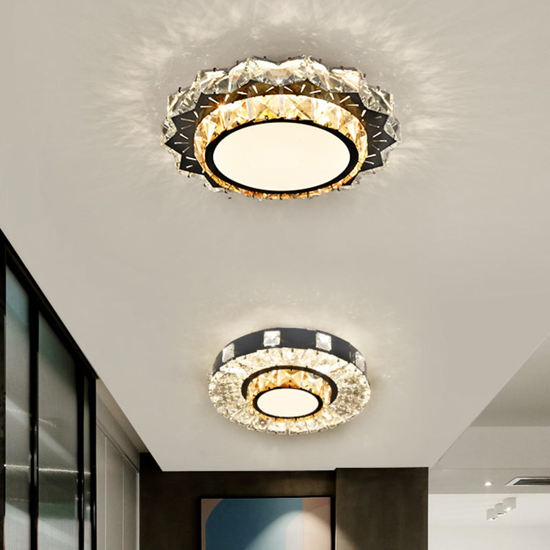 Modern Crystal LED Flush Mount Ceiling Light in Stainless-Steel for Corridors
