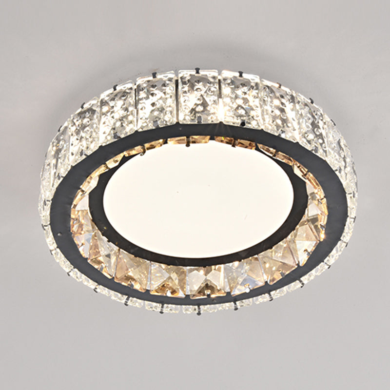 Modern Crystal Led Flush Mount Ceiling Light In Stainless-Steel For Corridors / Third Gear B