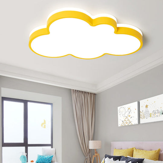 Cartoon Style LED Pendant Light for Bedroom Ceiling - Yellow/White Cloud Shade, Acrylic and Metal