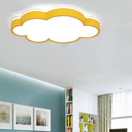Cartoon Style LED Pendant Light for Bedroom Ceiling - Yellow/White Cloud Shade, Acrylic and Metal