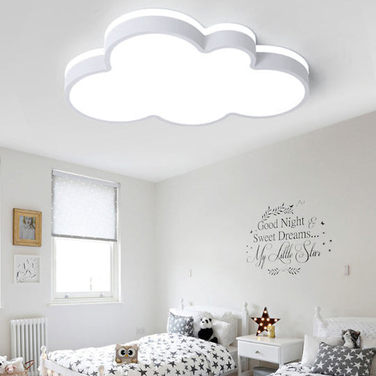 Cartoon Style LED Pendant Light for Bedroom Ceiling - Yellow/White Cloud Shade, Acrylic and Metal