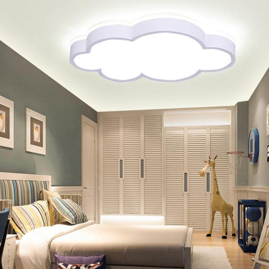 Cartoon Style LED Pendant Light for Bedroom Ceiling - Yellow/White Cloud Shade, Acrylic and Metal