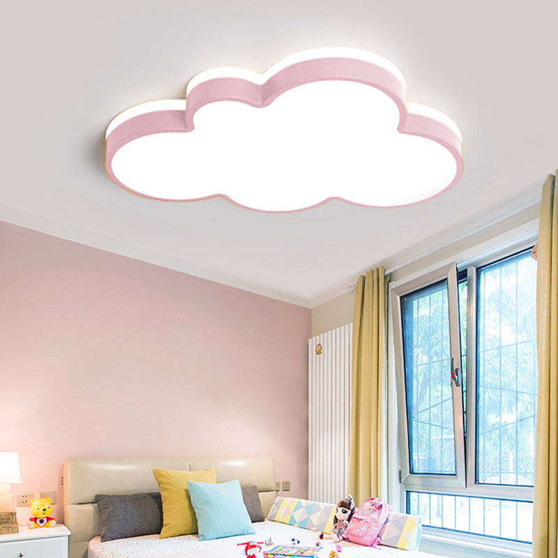 Cartoon Style LED Pendant Light for Bedroom Ceiling - Yellow/White Cloud Shade, Acrylic and Metal