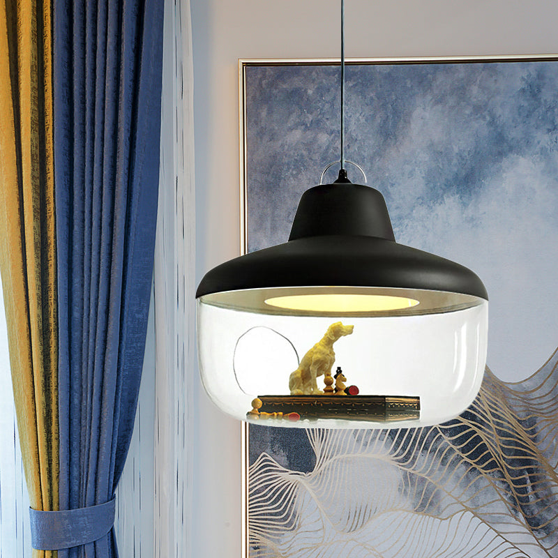 Macaron Style Black/Yellow Urn Pendant Light: Clear Glass Ceiling Lamp For Dining Room Black